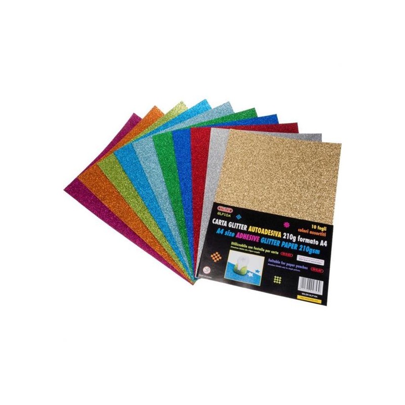 CARTONCINO GLITTER ADESIVA A4 FG.10 GR.210