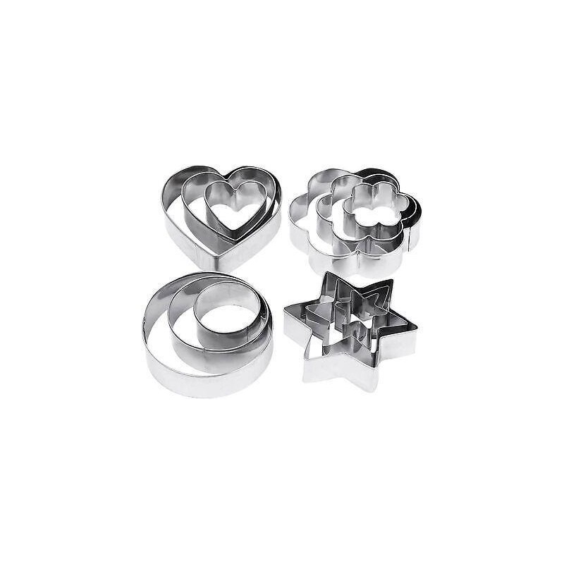 SET STAMPI IN METALLO CUORI , STELLE E CERCHI - 12 PZ