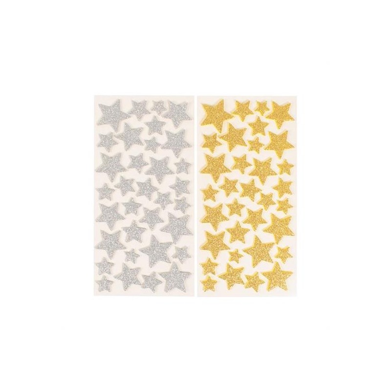 STELLE GOMA IN EVA ADESIVE GLITTERATE ORO/ARGENTO PZ.132