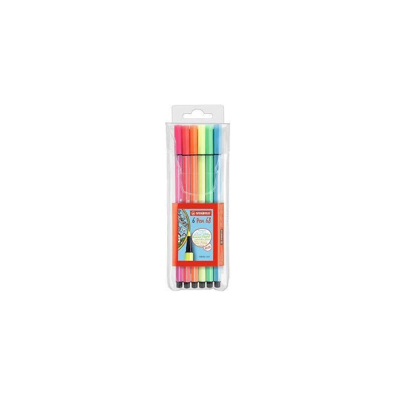 PENNARELLI STABILO PEN 68 ASTUCCIO PLASTICA 6 COLORI NEON MM.01